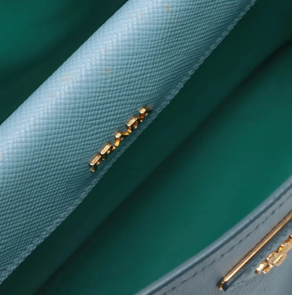 Rare! NEW! Prada Saffiano Cuir Double Handle Medium Tote Aqua TIFFANY BABY BLUE - Picture 9 of 16